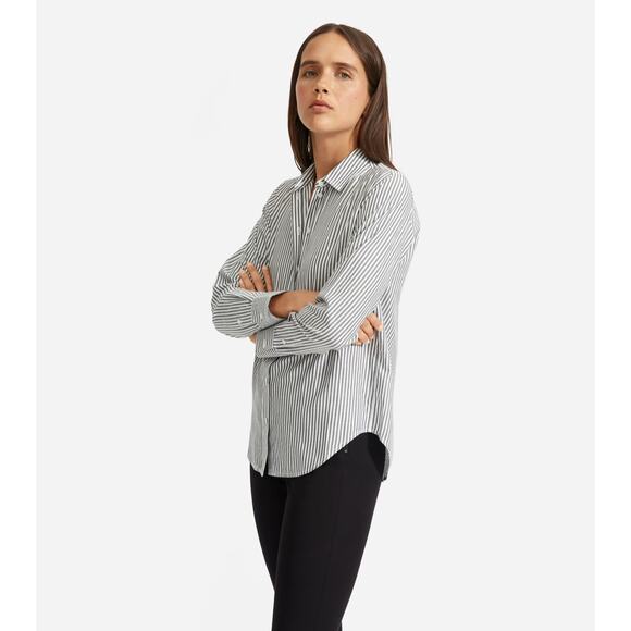 Everlane The Silky Cotton Relaxed Shirt Pinstripe Mint Green Size 6 NWT - Picture 3 of 11